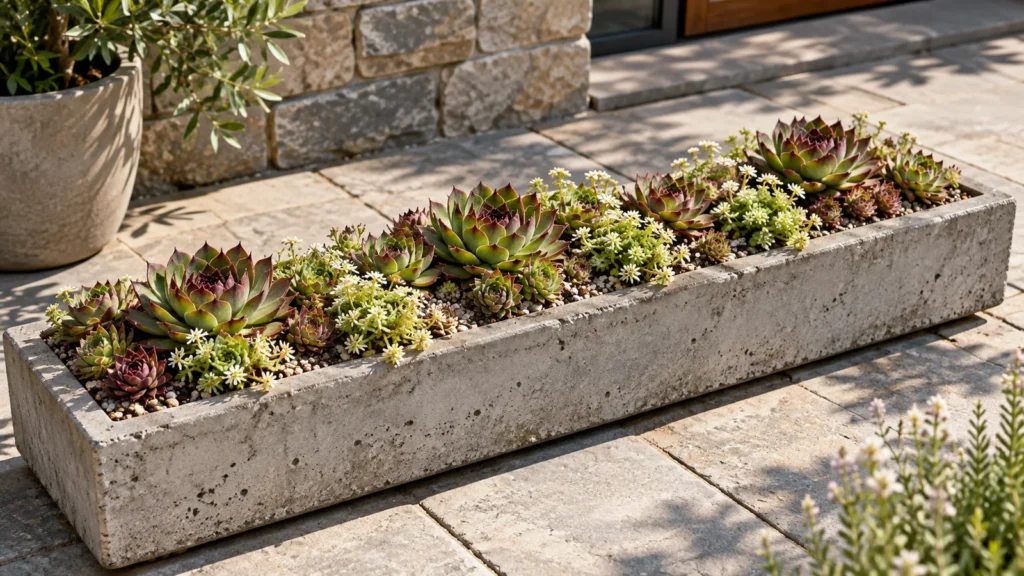 Concrete succulent container garden