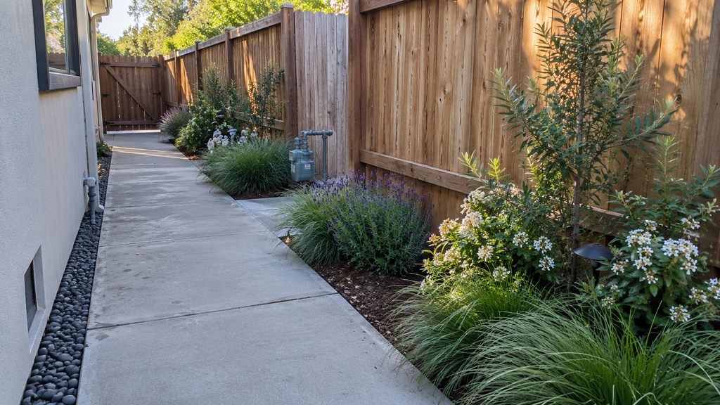 Planting pockets along garden pat