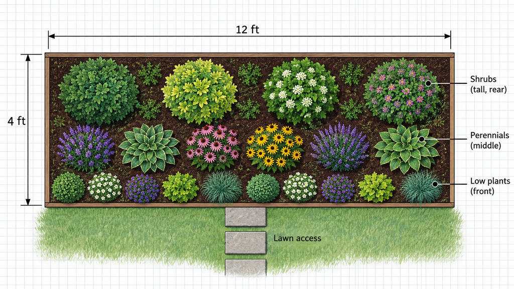 Scaled garden bed planting plan