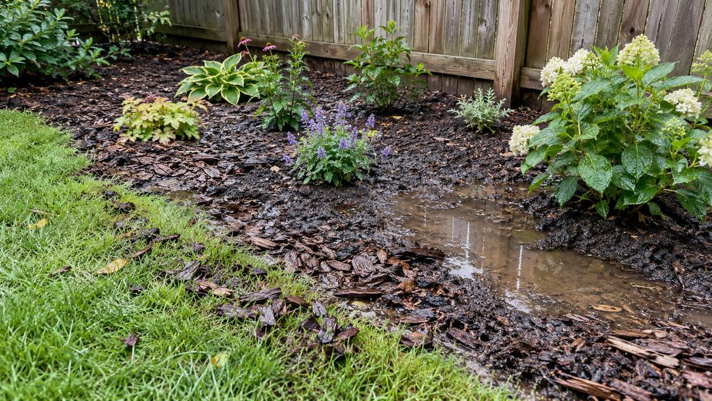 Standing water in a flower bed