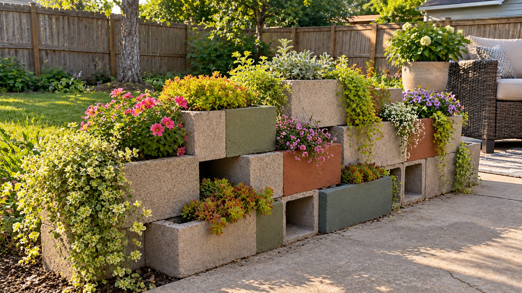 Decorative cinder block planter