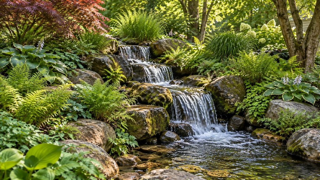 Woodland waterfall plants
