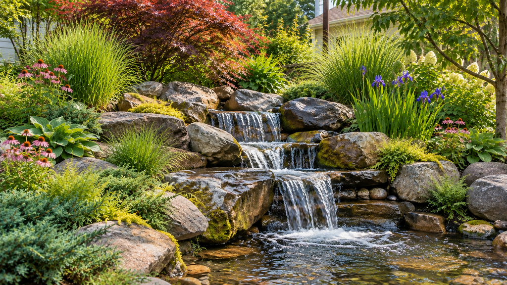 Sunny waterfall garden
