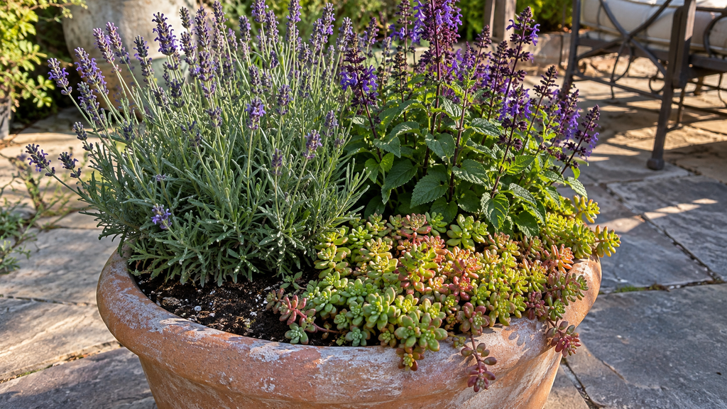 Lavender salvia sedum planter