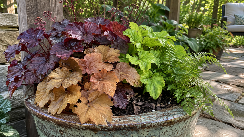 Colorful heuchera planter
