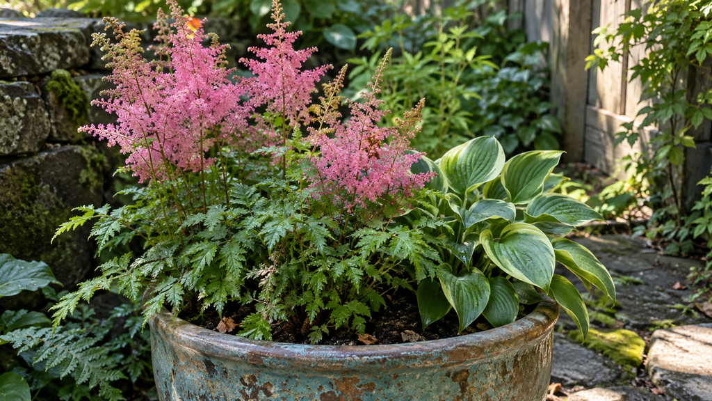 Pink astilbe planter