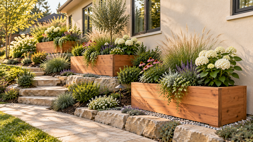 Stepped cedar planters