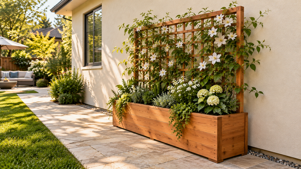 Wooden trellis planter