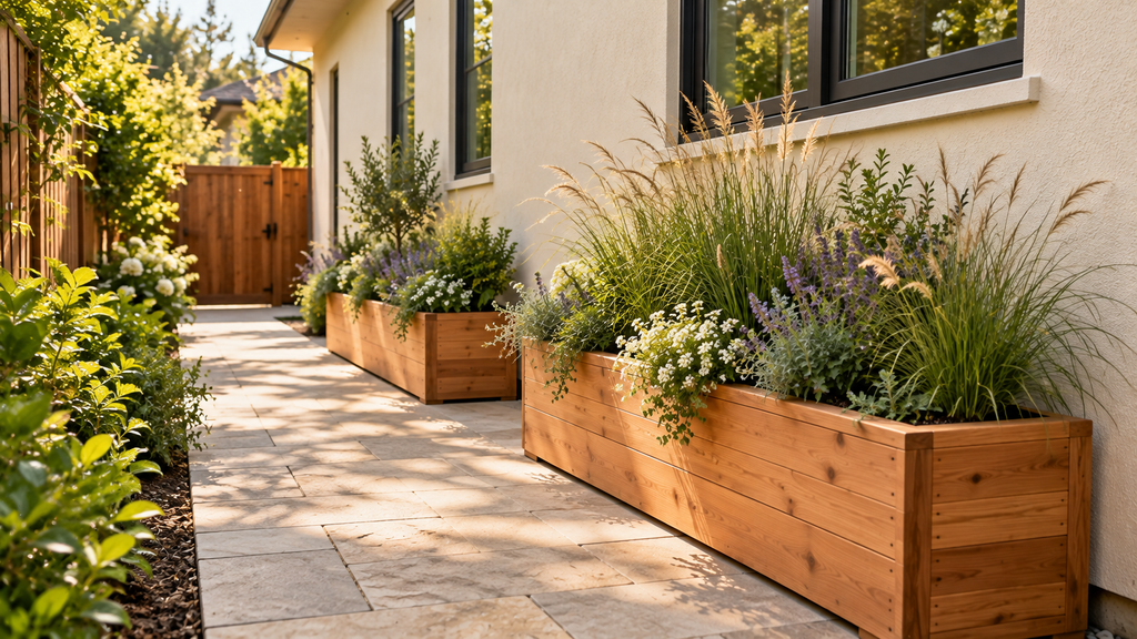 Narrow side yard planters