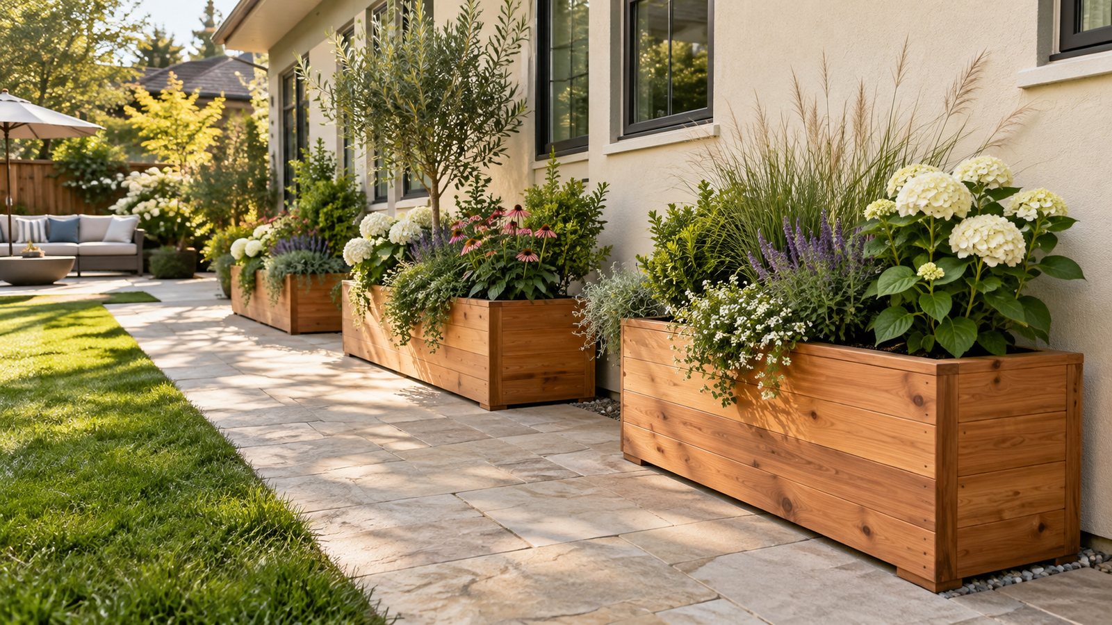 planter boxes along house